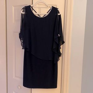 Navy Sheer Sleeve Cocktail Dress